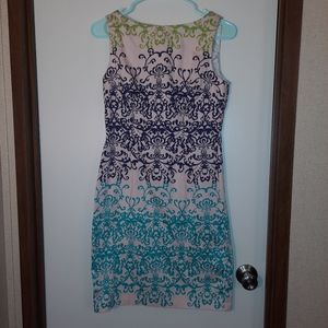 LADIES LONDON TIMES DRESS SIZE 4 COLOR IS OFF WHITE BACK GROUND, LIME, NAVY